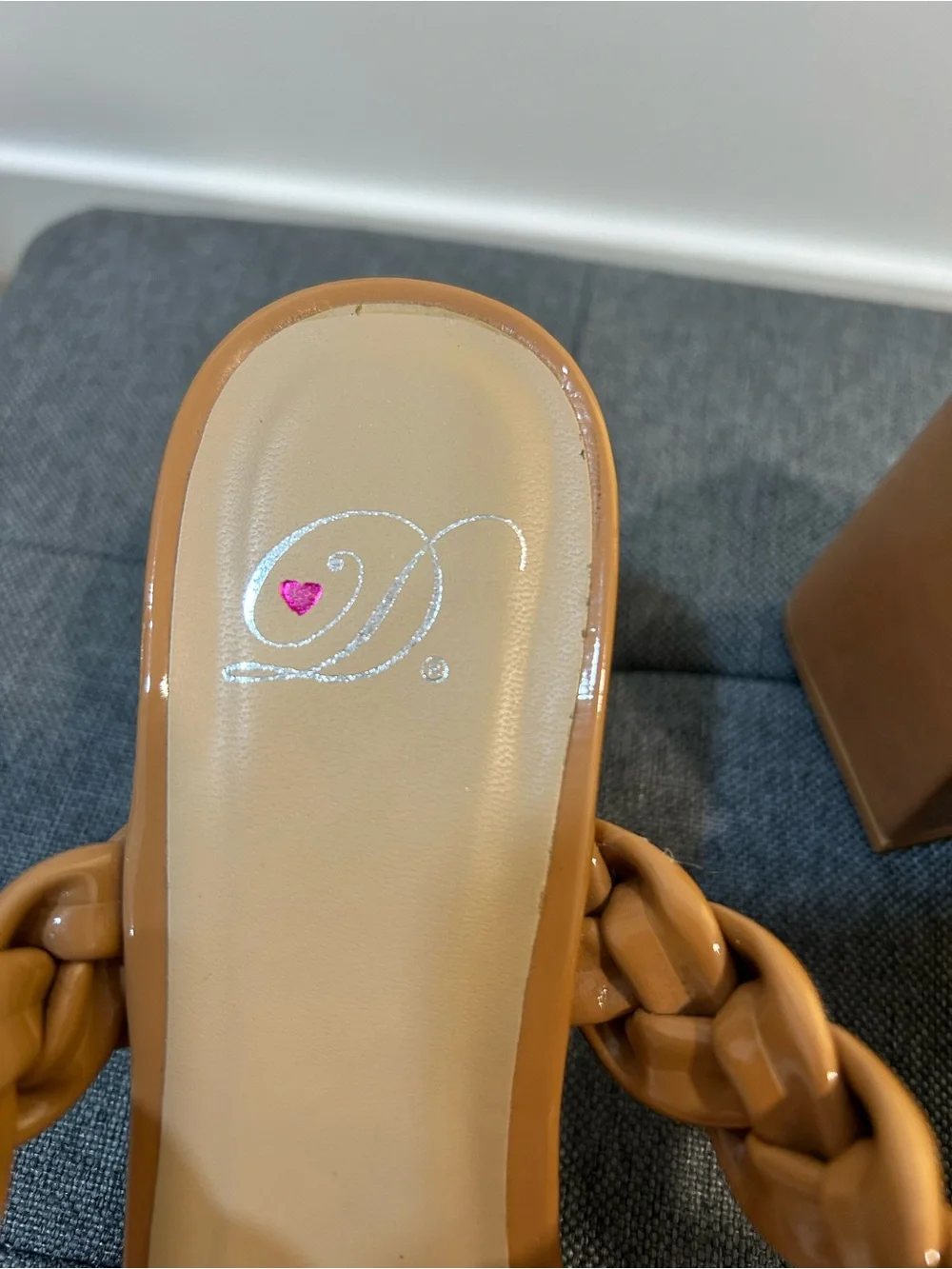 Braided Strap Tan Block Heel Sandals - Women